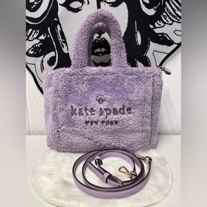 Kate Spade New York Ellie faux fur small tote bag in violet mist.